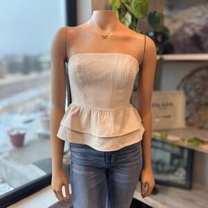 NWT Francesca’s Margaret Strapless Tiered Peplum Top Bow Back Cream Ivory Small